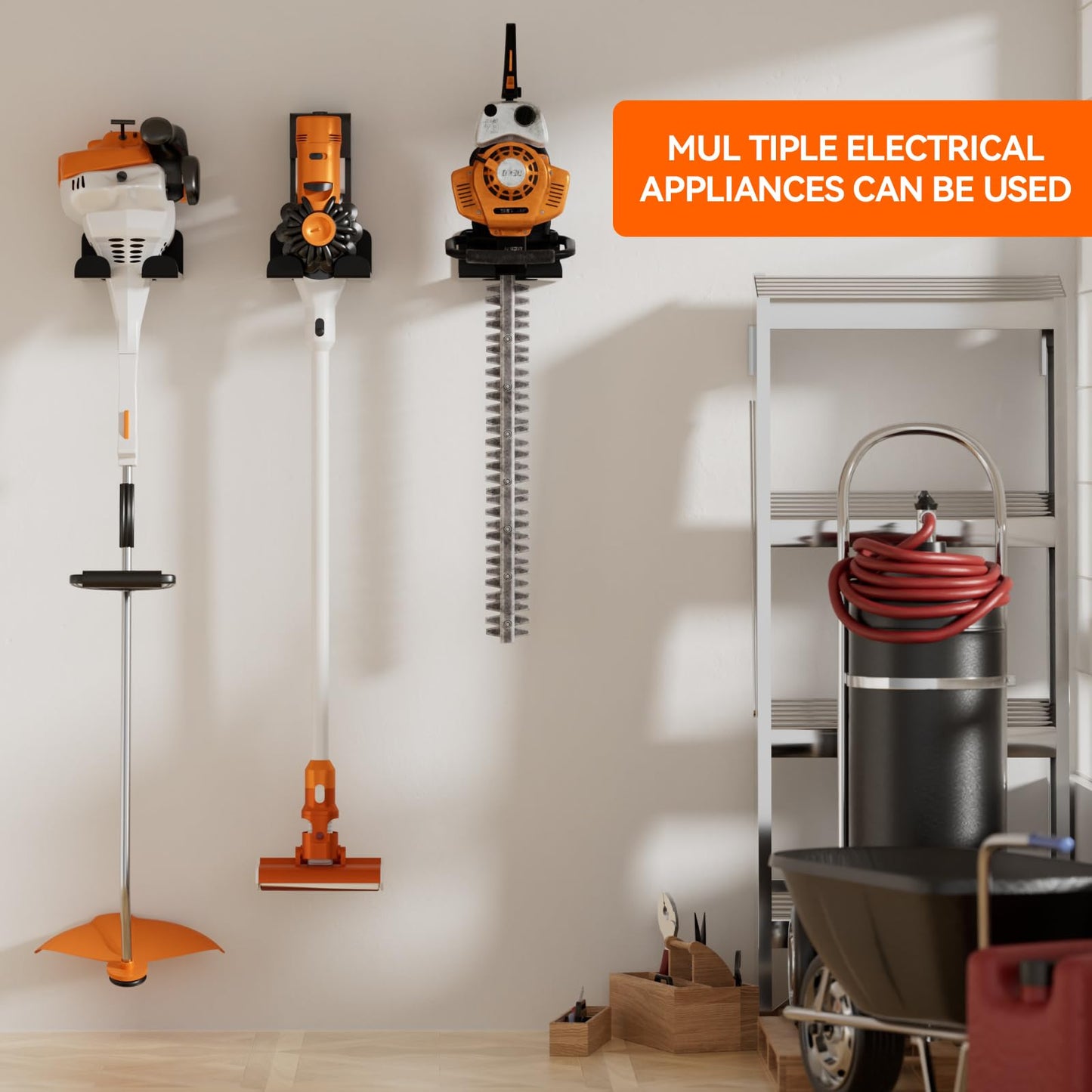 ZGJWJYUU Garage Organization Storage Trimmer Rack, Garden Power Tool Hanger for Grass Trimmer, Hedge Trimmer, Garden Tools, Heavy Duty Weed Whackers Holder Wall Mounted Tool Organizer, 1 Pack