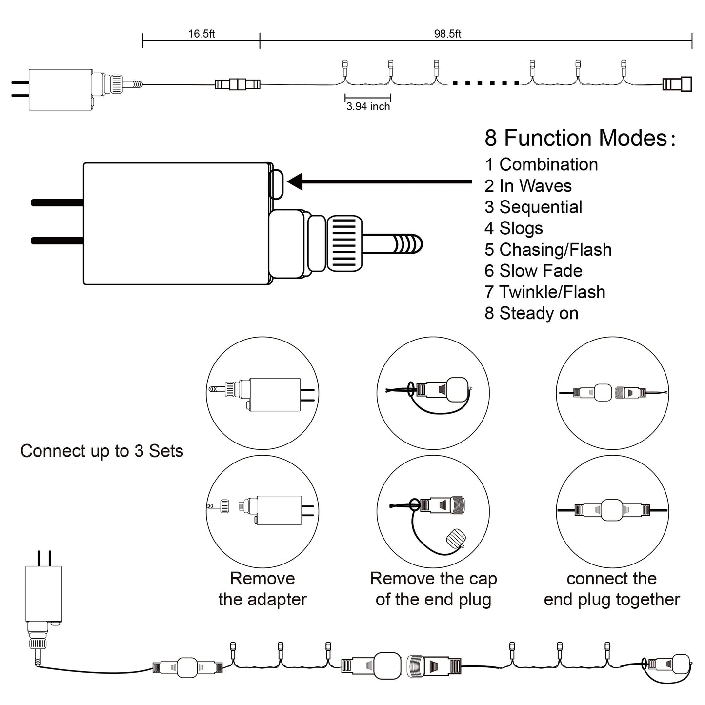 LJLNION 300 LED Christmas Lights, Extra Long 98.5FT Xmas String Lights Outdoor Indoor, 8 Lighting Modes, Plug in Waterproof Fairy Lights for Wedding Party Bedroom Decorations (Red & Green)