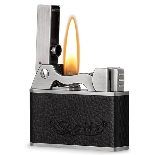Scotte Vintage Kerosene Lighter, Windproof Soft Flame, Metal and Leather Trench Lighter, Fluid Refillable Pocket Lighters, Easy to Carry and Use, Gift for Father Husband