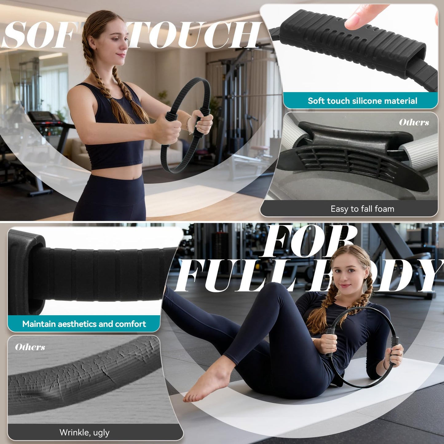 SUBCULTUREPICK Pilates Ring, Silicone Magic Pilates Rings, Lightweight & Durable Flexible Fitness Circle Exercise Equipment for Toning Arms, Thighs,Legs, Core,Yoga & Physical Therapy (Black)