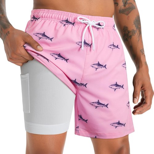 ELETOP Men's Swim Trunks - Compression Liner Bathing Suit with Zipper Pockets | Stylish Beach Shorts