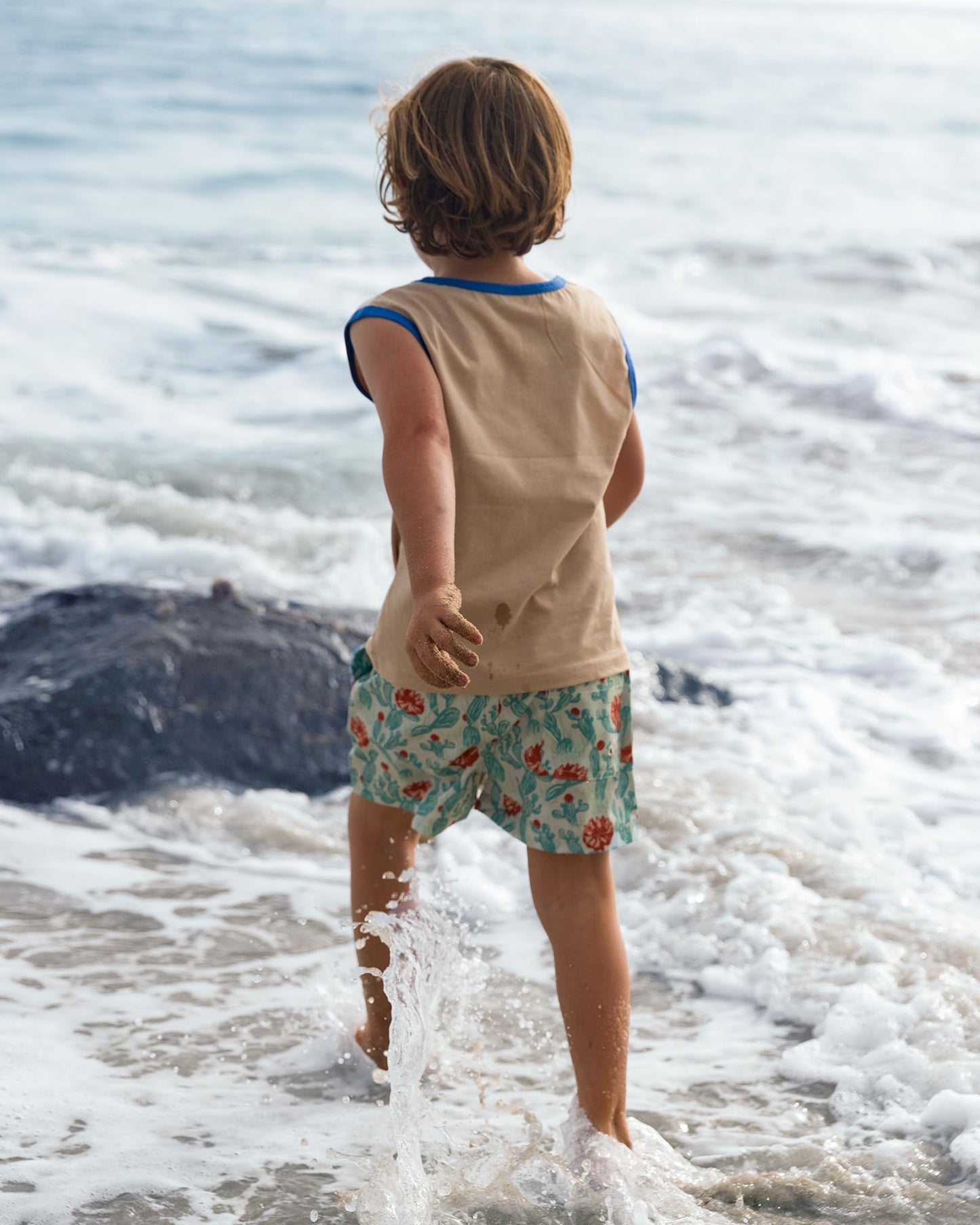 maamgic Boys Swim Trunks with Compression Liner 4-Way Stretch Quick Dry Swim Shorts Swimming Trunks Toddler Boy Cactus Flower Green 4T