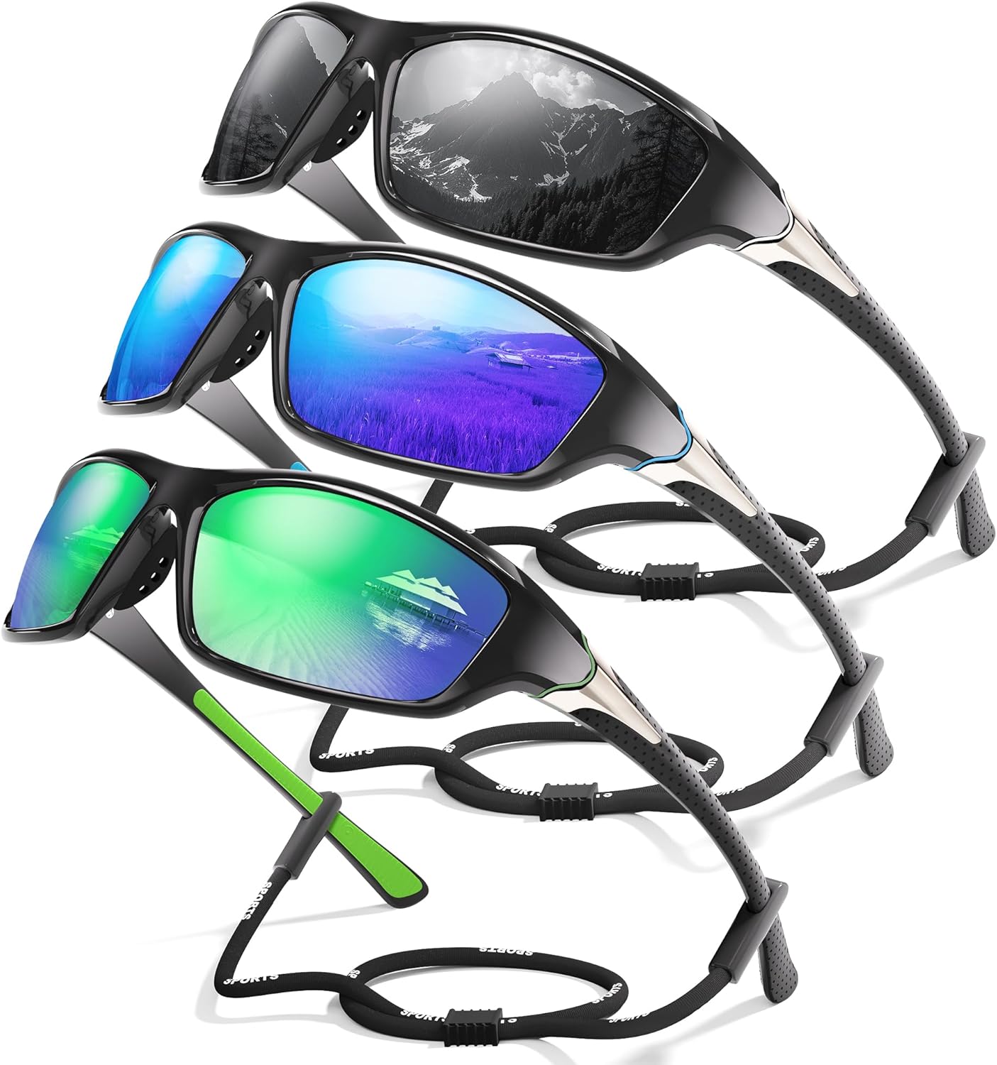 Skiennix Polarized Sports Sunglasses - UV Protection for Men | 3-Pack Wrap Around Design