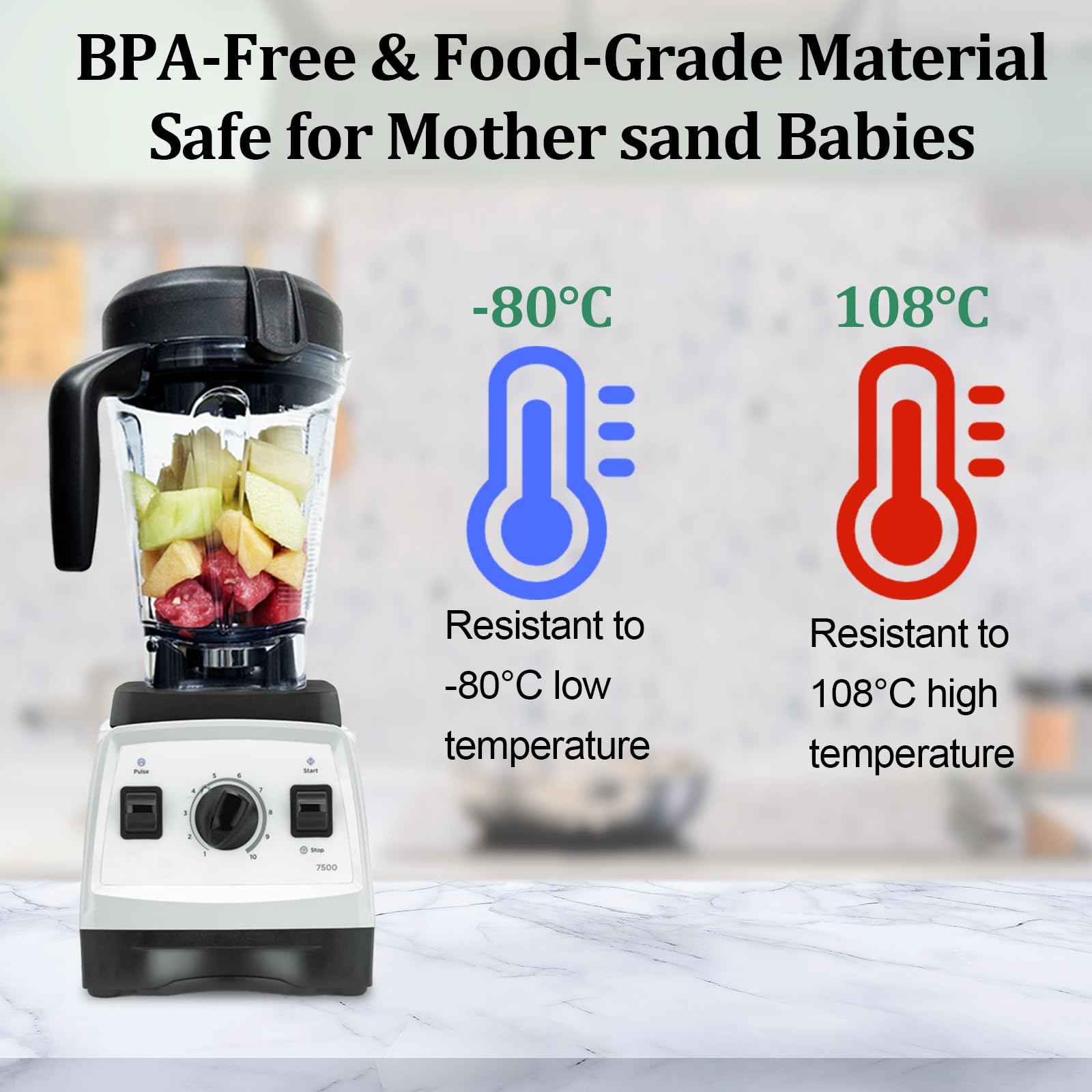 For Vitamix Blender Pitcher 64oz Low-Profile, Replacement Pitcher for Vitamix 750 5300 5200 5000 7500 6300 Vm0102 Vm0103 Vm0197 E310 G/Classic C/Explorian/Commercial series etc