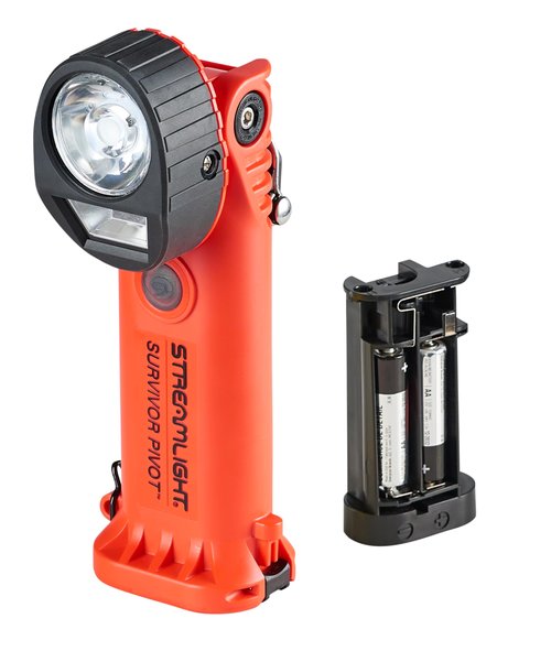 Streamlight 91800 Survivor Pivot 325-Lumen Right Angle Articulating Dual Beam Flashlight with Alkaline Batteries and Clip, Orange