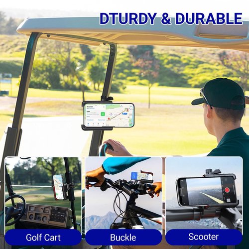 FIIHO Golf Cart Phone Mount with 1s Lock Release, Universal Rotatable Holder & Golf Accessories Compatible with All Phones (iPhone Galaxy) and Major Golf Carts (Yamaha Club Car EZGO)
