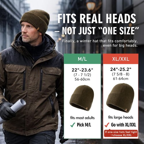 PolarWool DryKnit Waterproof 100% Merino Wool Winter Hat Men Women Polartec Fleece Lined Thermal Knit Watch Cap Fisherman Beanie Outdoor Ski Hiking Cold Weather Black XL/XXL Oversized for Large Heads