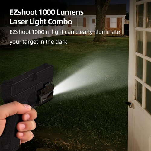 EZshoot 1000 Lumens Pistol Light - Rechargeable Gun Light with Red Laser Beam | Compatible with Glock & Picatinny Rail