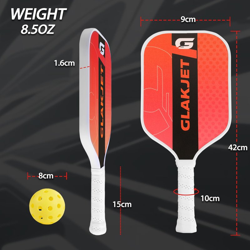 GlakJet Pickleball Paddle Set of 2 ，Premium Composite Paddles with 4 pickleballs, USAPA-Compliant，New Player Fridenly，6-Layer T800 Carbon Fiber Construction