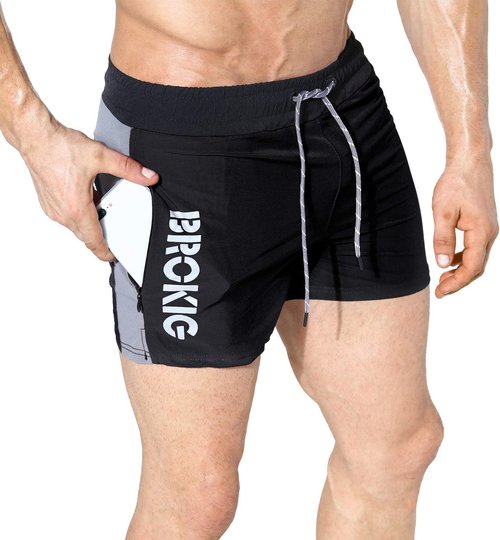 BROKIG Men's 5" Gym Shorts - Lightweight Bodybuilding Workout Shorts with Zipper Pockets