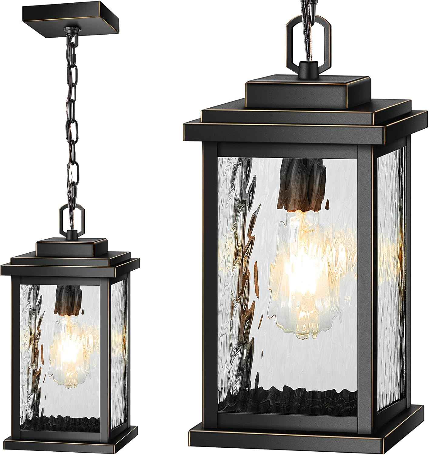 Outdoor Pendant Light - Oil Rubbed Bronze Chandelier for Porch & Patio, Adjustable Chain