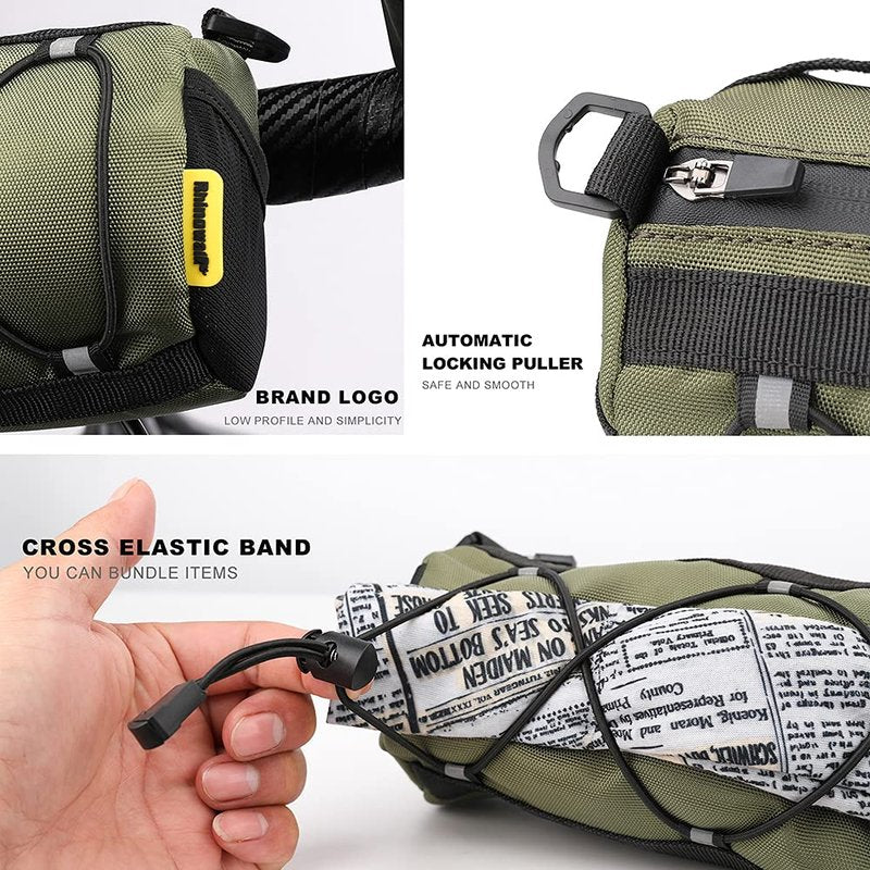Rhinowalk Bike Handlebar Bag, Bicycle Front Bag Frame Storage Roll Bag Mountain Road Bikes Commuter Shoulder Bag Professional Cycling Accessories-Green