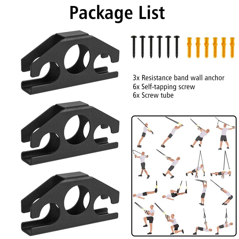 Wpbhk 3 Pcs Resistance Band Wall Anchors - Space Saving Wall Mount Anchors for Home Gym Workouts, Strength Training, Physical Therapy Exercise, Fitness with Mounting Screws
