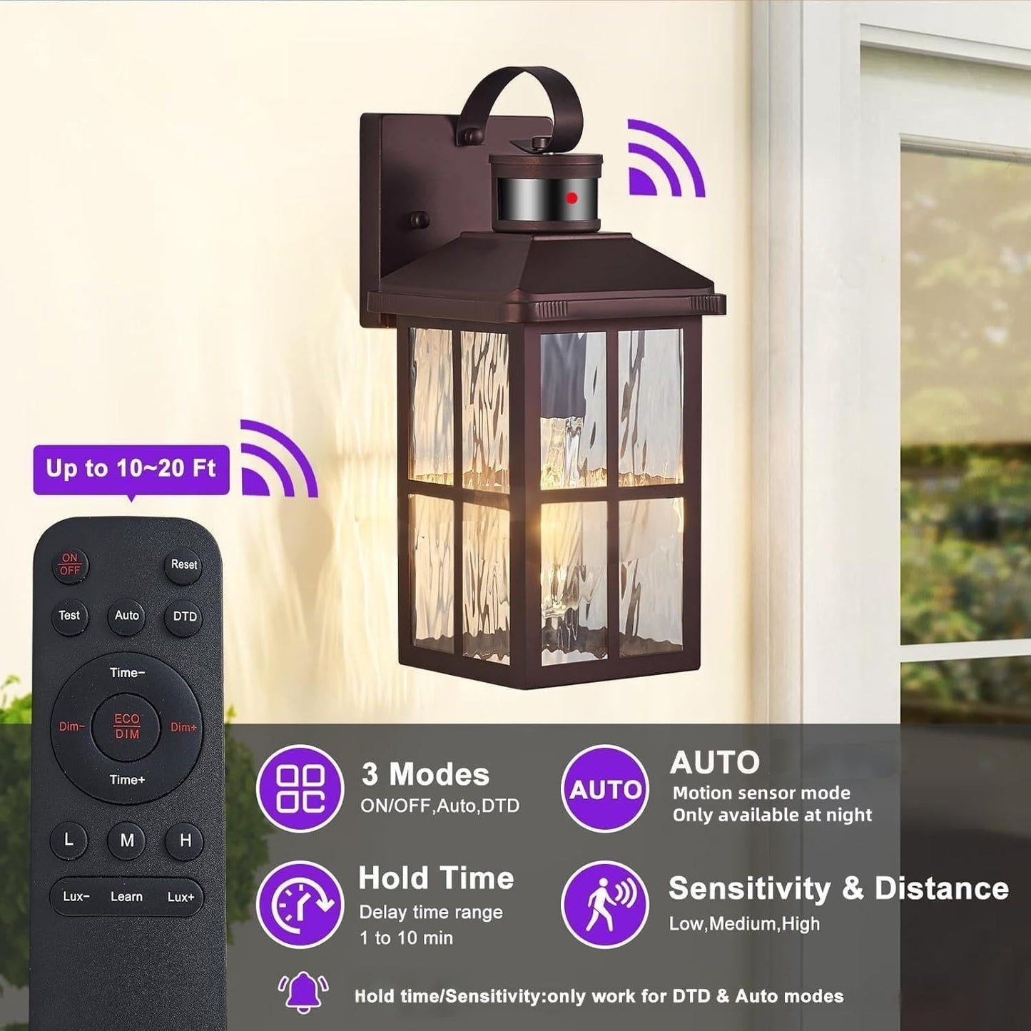 Motion Sensor Outdoor Wall Light - Dusk to Dawn Black Porch Fixture for Garage & Patio