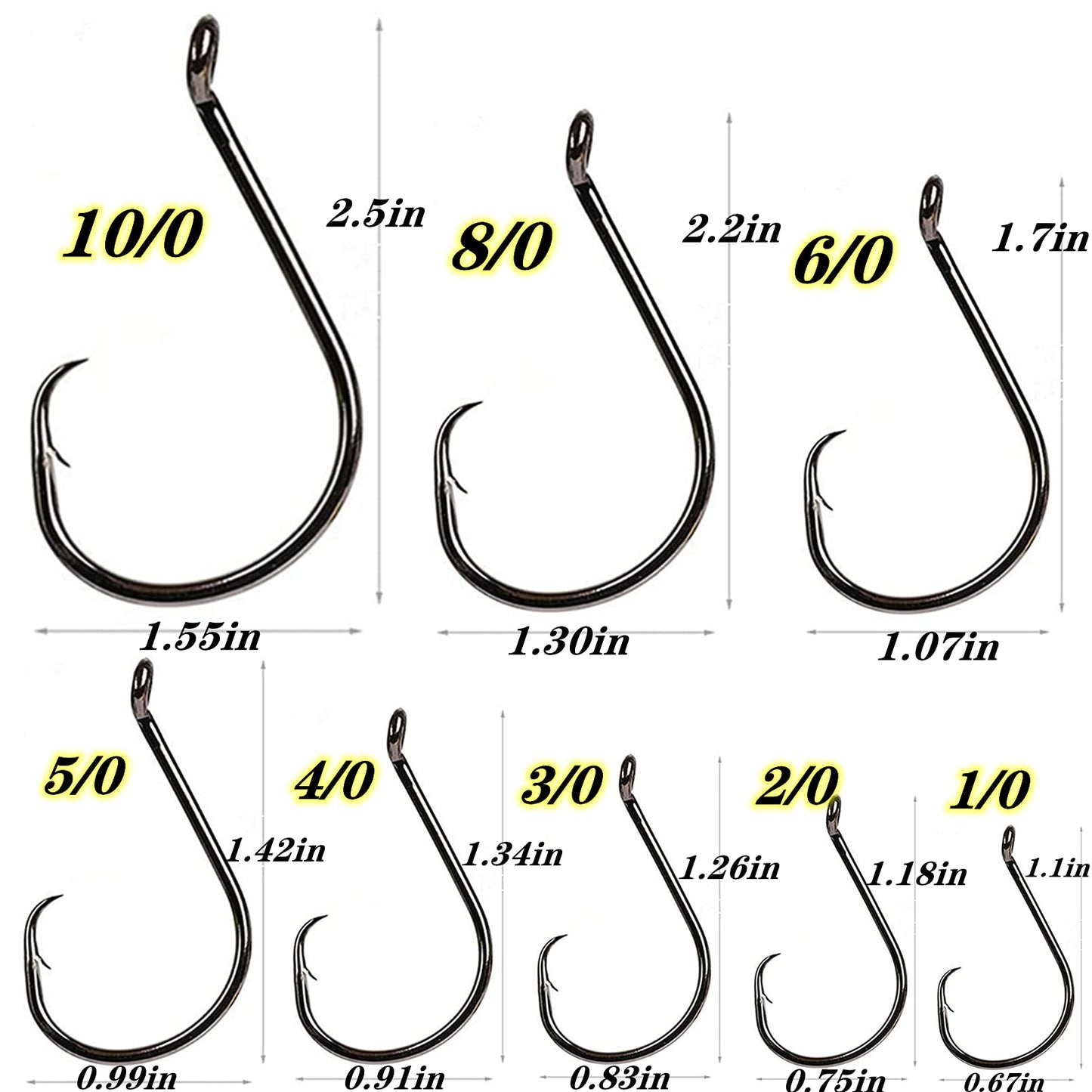 DAMIDEL 200Pcs/Box（Size:10/0... to...1/0 Strong Octopus Fishing Hooks, Forged Steel/Barded Design, Off-Set Point/Closed Eye, Strong/Sturdy, 10/0 8/0 6/0 5/0 4/0 3/0 2/0 1/0 Mixed Packaging