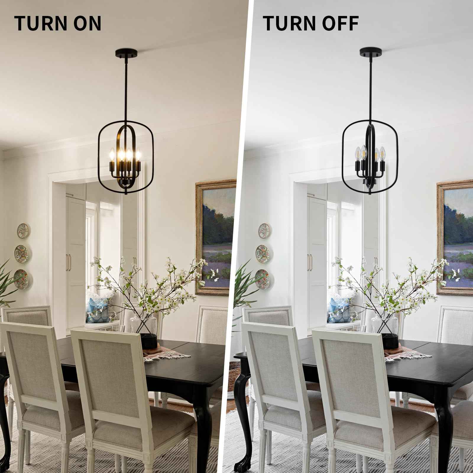 MIAYBPH Black Chandelier Light Fixture, 4-Light Dining Room Chandelier Over Table Farmhouse Rustic Small Entryway Chandeliers Hanging Island Pendant Lights for Kitchen Entryway Foyer Living Room