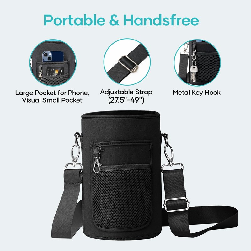 BUZIO Water Bottle Holder Carrying Pouch for Hydroflask 128oz Insulated Bottle- Carry Bag Sleeve with Phone Pocket and Adjustable Padded Shoulder Strap for Men Women Hiking Running Travelling