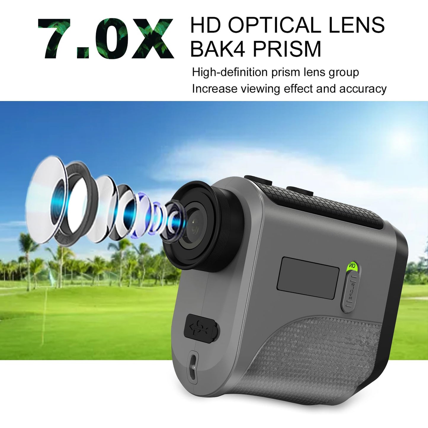 Golf Rangefinder with Slope and Pin Lock Vibration, 1200 Yards Laser Range Finder for Golf & Hunting, 7X Magnification, Rechargeable Rangefinders with Magnetic Stripe IP54 Waterproof (Grey)