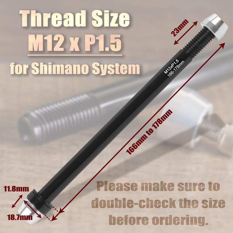 CyclingDeal Trainer Thru Axle - Bike Bicycle 12mm Rear Wheel Skewer for Indoor - Length 166mm to 178mm Boost -Thread Pitch: M12 x P1.5 - Spacers 2.5mm/6mm Included