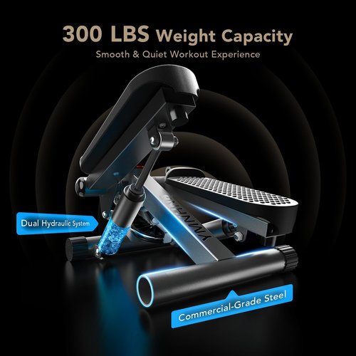 YMNHNB Mini Stepper with Resistance Bands, Stair Stepper for Exercise at Home, Compact Hydraulic Fitness Machine, Adjustable Step Height, Quiet Design, 300LBS Capacity, Calories, and Steps Tracking