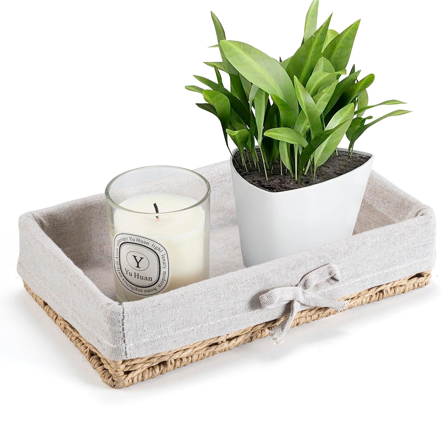 Bathroom Tray Wicker Toilet Paper Basket Toilet Tank Trays for Countertop Storage Behind Bathroom Tray Organizer Toilet Tank Top Basket Suitable for Any Home Décor Style (9.8x5.9x2.36 in, Beige)