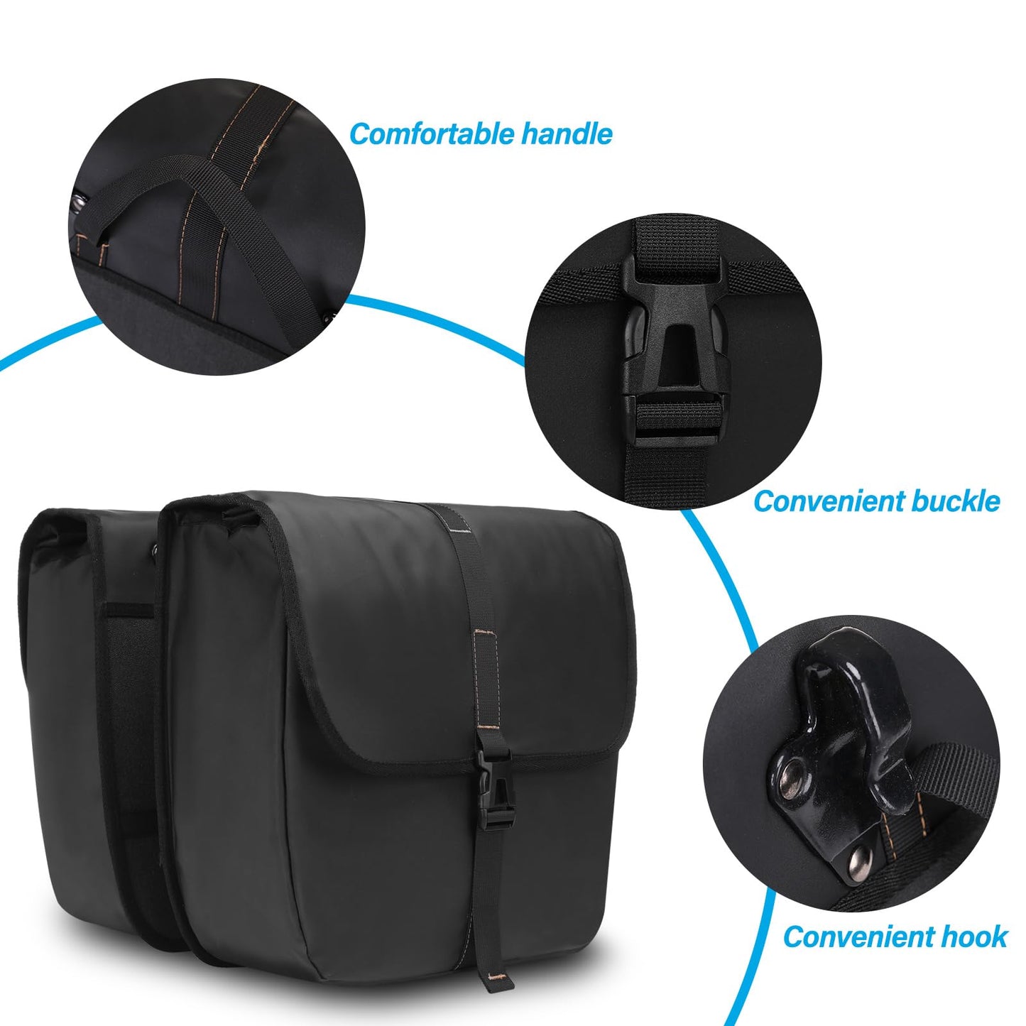 MOSISO 20L Bike Panniers, 2 Pack Waterproof Panniers Bike Bag, Large Capacity Flap Bicycle Rear Rack Seat Luggage Storage Trunk Bag for Road Mountain Cycling Traveling Commuting, Black