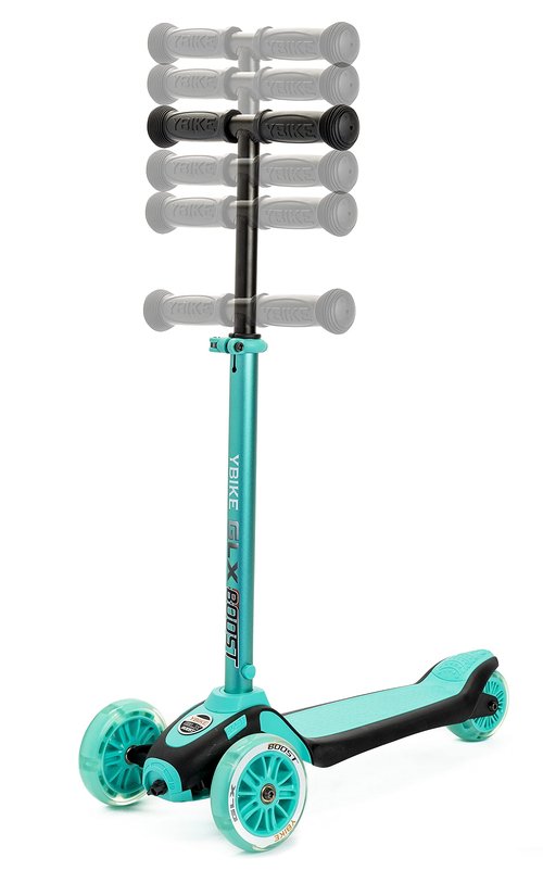 YBIKE GLX Boost Scooter with Adjustable Steering and Handlebar Height for Kids Ages 2-13, Turquoise