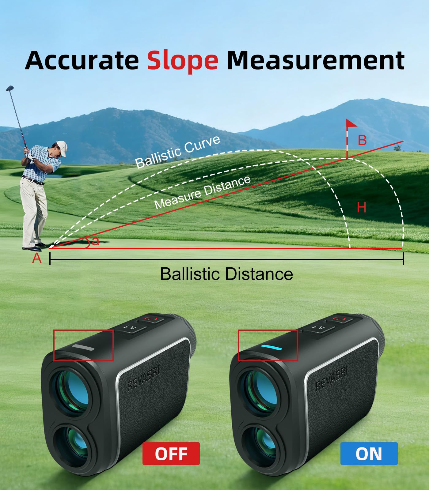 REVASRI Range Finder Golf Rangefinder with Slope, 1000 Yards Golf Range Finder with Magnetic, 6X Magnification, Flag Locking Vibration, Must Accessories for Golfer