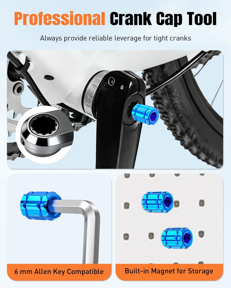 Pawfly 6-in-1 Bike Bottom Bracket Tool for 12/16-Notch 39/41/44/46/49mm External Cups, Bicycle Bottom Bracket Removal Tool with Bike Crank Removal Tool & Bike Crank Cap, Bike Bottom Bracket Wrench