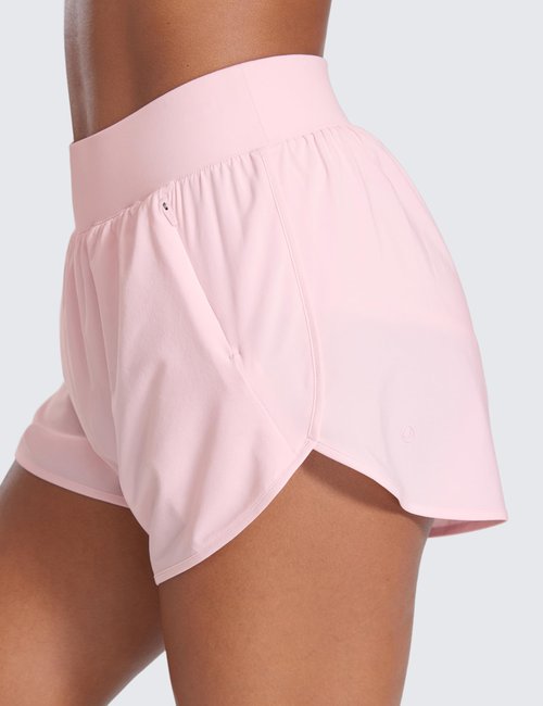 CRZ YOGA Dolphin Flat Waist Athletic Shorts for Women 3" - High Rise Quick Dry for Running Workout Gym Track with Zip Pockets Strawberry Pink Small