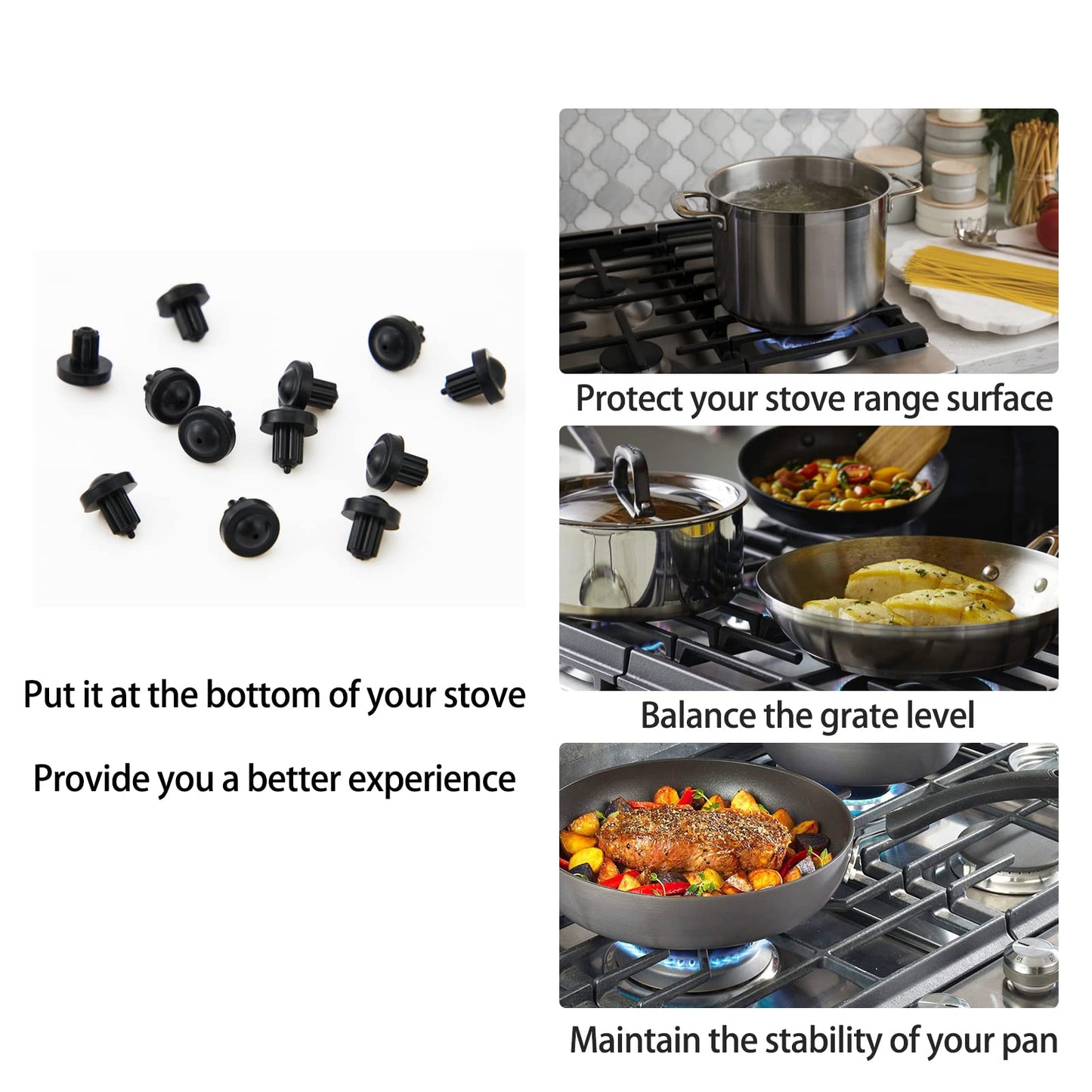 5304475129 Grate Rubber Feet Replacement for Frigidaire Gas Range Cooktop Parts AP4499988 Grate Feet for Frigidaire Stove Parts Top Protector Grate Rubber Bumpers Burner Grate foot Grate Pad 12Pcs