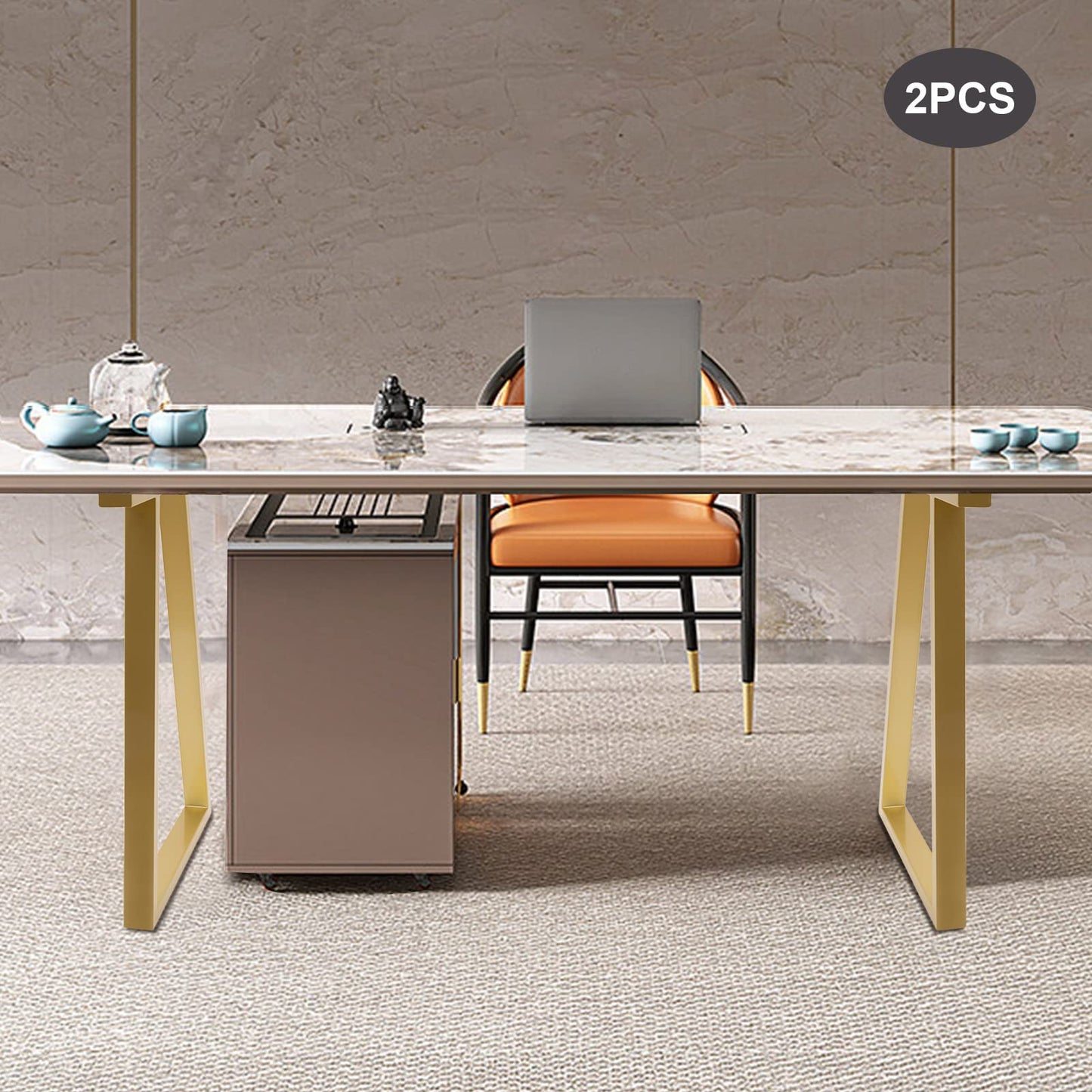 Fronimo Metal Gold Table Legs 28''Inch 2Pc Trapezoid Metal Table Legs Dining Table Legs Desk Legs Bench Legs for Homes Offices Hotels Bars Without Boards