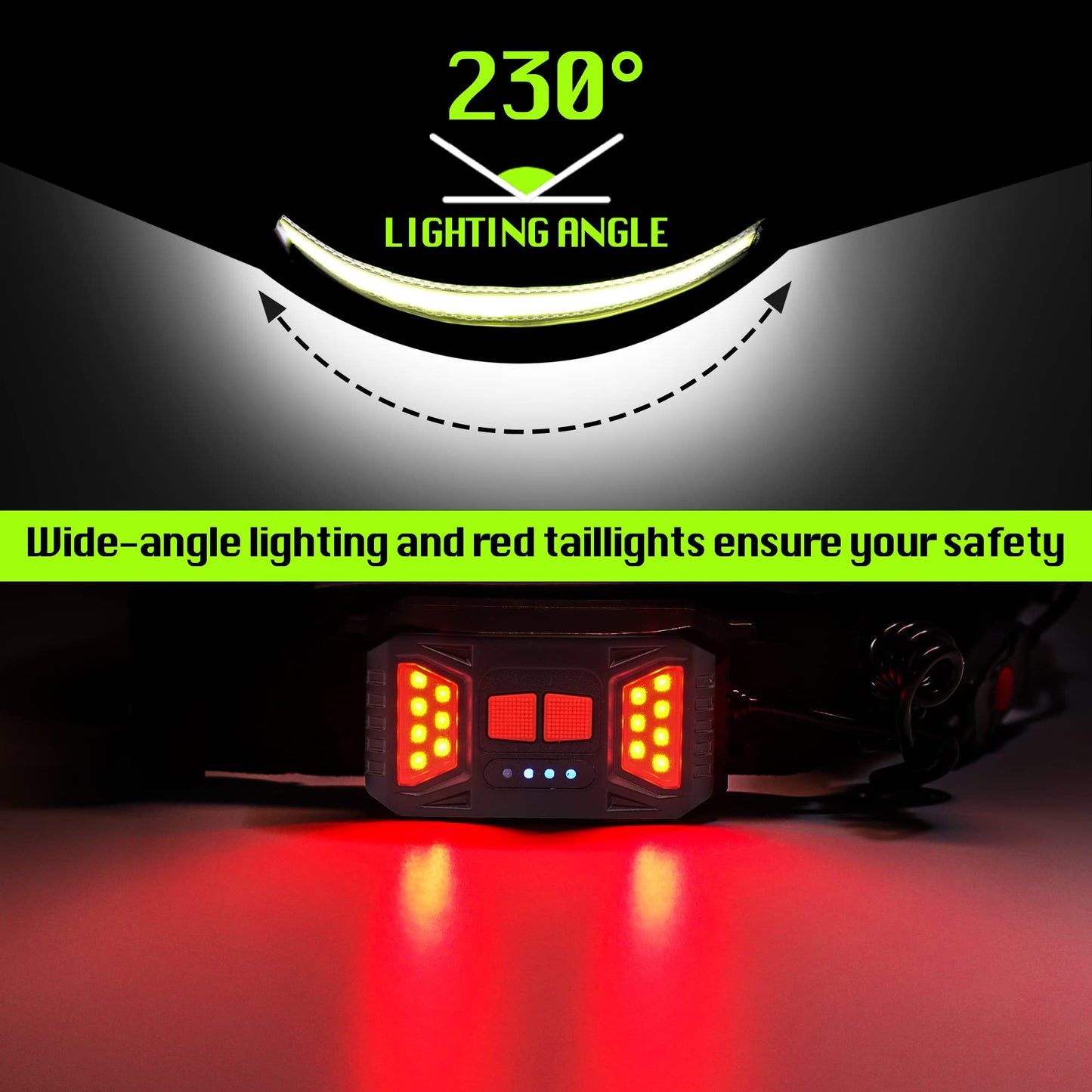 Hopedone Running Light, 230°Wide-Angle 1000Lumens Night Waliking Light on Running Waist Belt Rechargeable Runners Safety Lights with Adjustable Large Pocket Fanny Packet for Runners Jogging (Black)