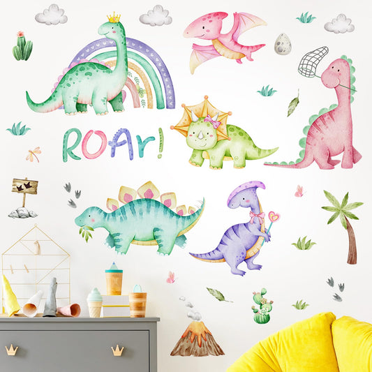Resurhang Dinosaur Wall Decals Tree Dino Wall Stickers Large Boho Decals Home Decorations for Baby Nursery Boys Girls Bedroom Playroom Kindergarten Daycare Classroom Art Decor