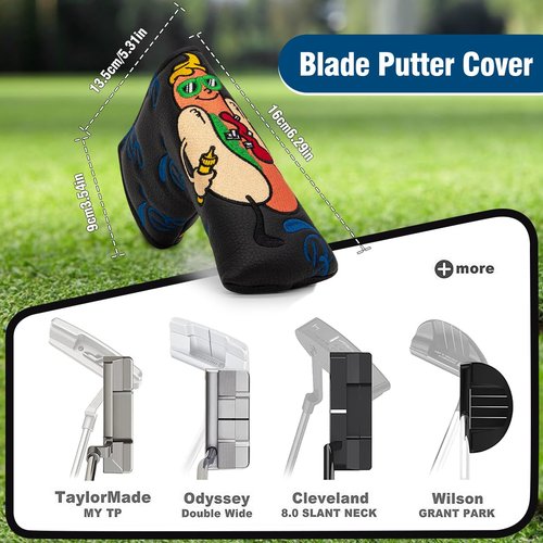 BAIRBRE Putter Covers Hotdog Mallet Putter Headcover Blade Putter Covers Leather Golf Headcover with Magnetic Golf Club Cover for All Brand (Black-for Blade Putter)