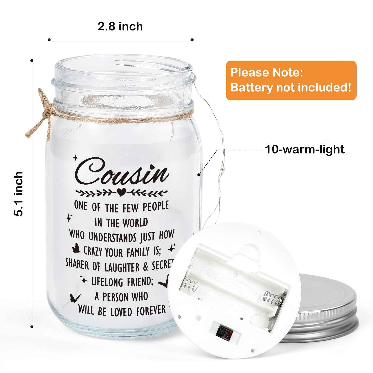 Cousin Gifts for Women Best Cousin Ever Gifts,Mason Jar Night Light Cousin Birthday Gifts for New Cousin Sister Thanksgiving Christmas Mothers Day