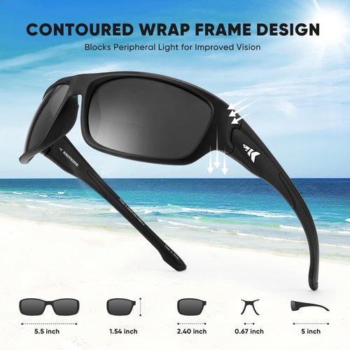 KastKing Ellijay Bifocal Polarized Sunglasses - Bi-Focal Magnifications x1.5, x2.0, x2.5 | Sport Wrap Design