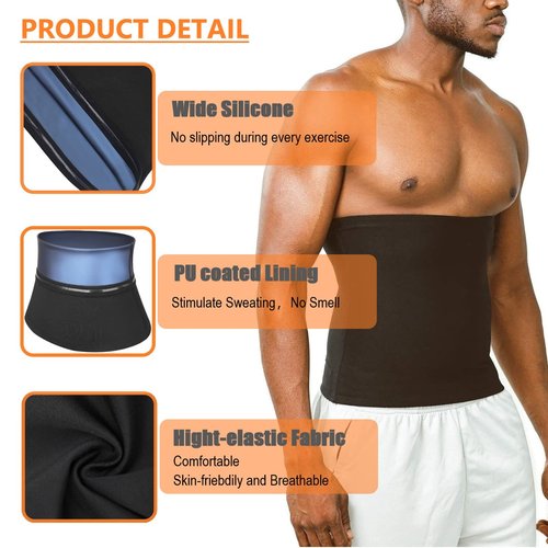 huiming Waist Trimmer for Men, Waist Trainer Sauna Belt, Neoprene-Free Waist Cincher, Sauna Slimming Belt Sauna Sweat Workout Shaper (Small/Medium) Black