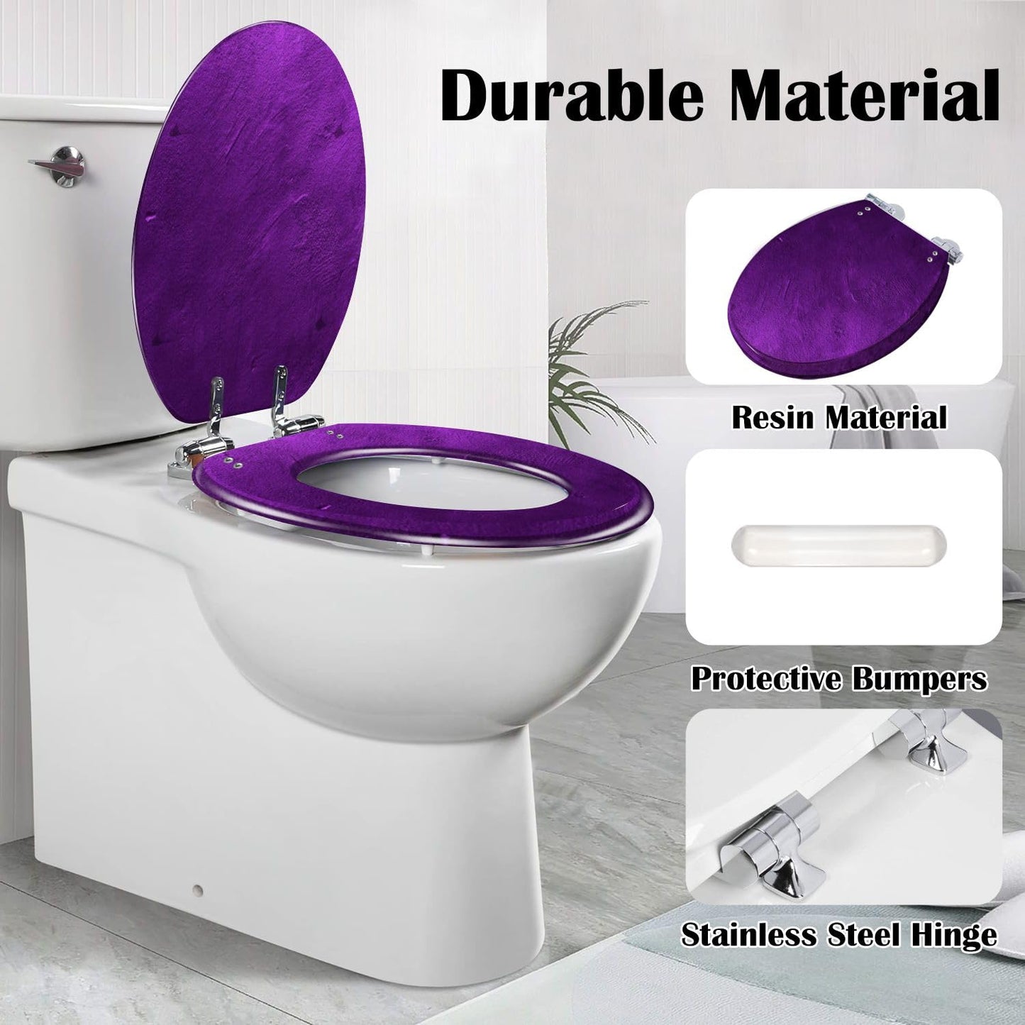 Elongated Toilet Seat Abstract textured light purple Resin Toilet Seat Slow Quiet Close with Quick-Release Hinges Toilet Seat with Cover Easy to Clean Install