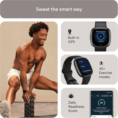 Fitbit Versa 4 Fitness Smartwatch - Daily Readiness, GPS, 24/7 Heart Rate, Black/Graphite, One Size