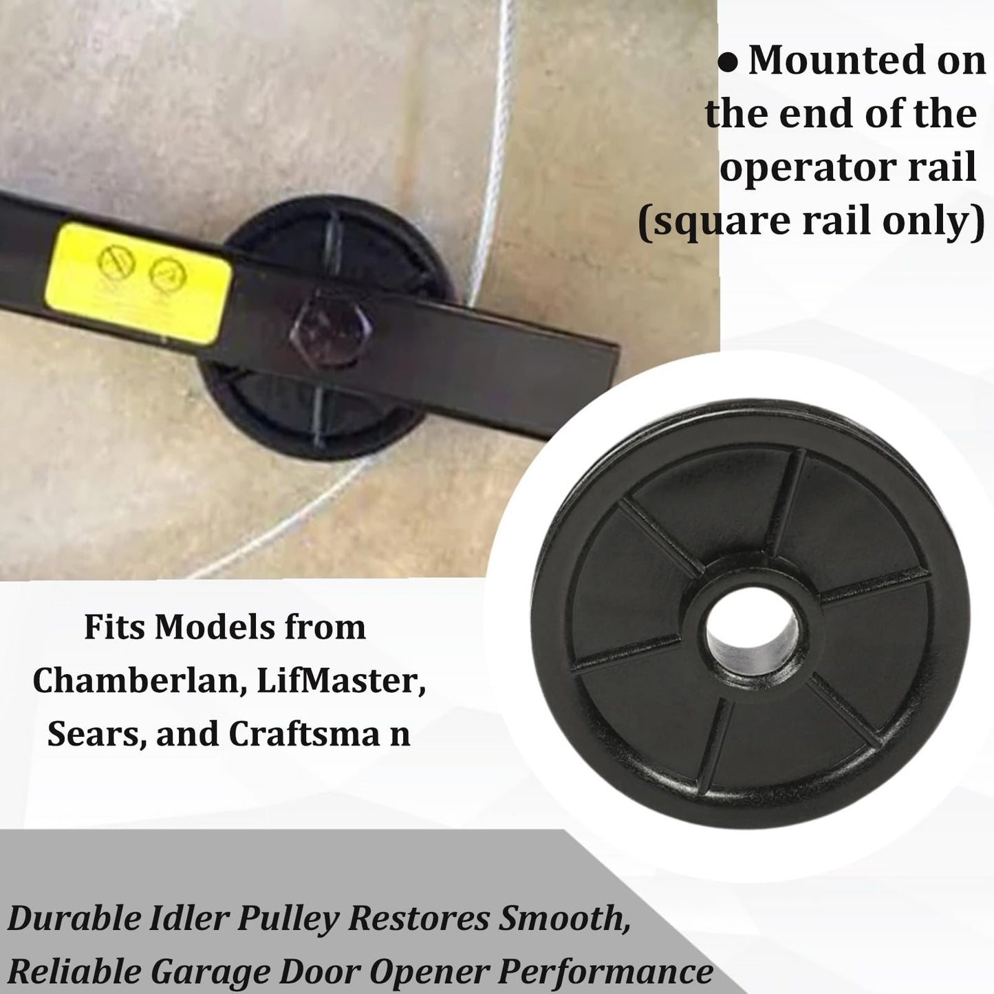 Auaurly 2 PCS Black Plastic Chain Cable Idler Pulley 144C56 Belt Drive Garage Door Idler Pulley 2.5" Fits Garage Door Opener Square Rail Replaces 144C56-A, K144C0056