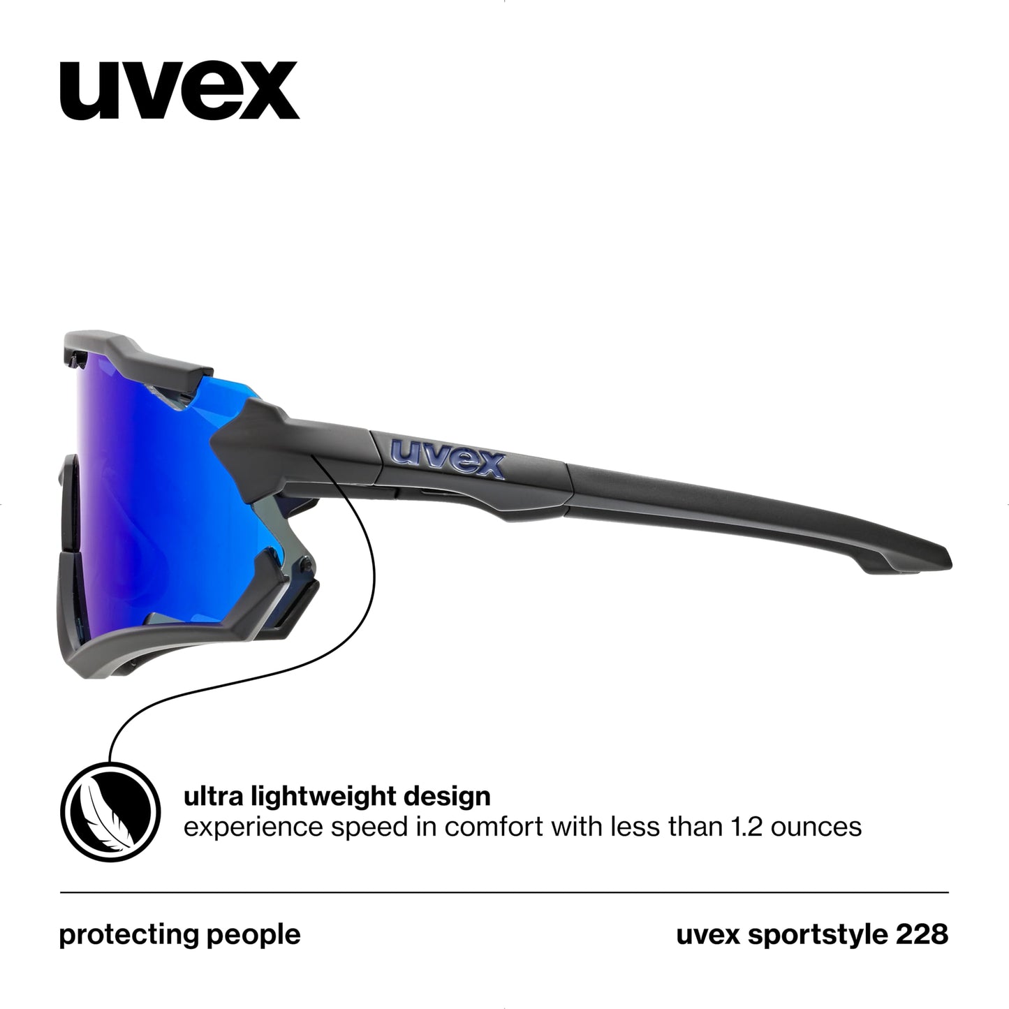 uvex sportstyle 228 - sports sunglasses - cycling/running shades - anti-fog & scratch resistant lenses with UV protection - black matte/mirror blue - one size