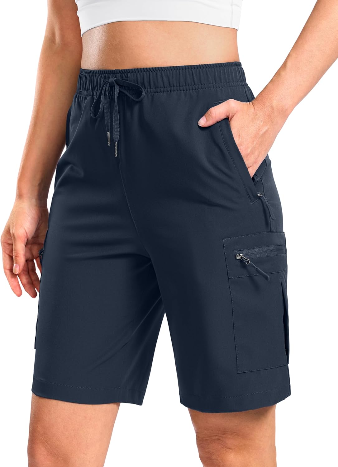 SANTINY Women's Lightweight Hiking Cargo Shorts - Quick Dry with 5 Zipper Pockets | Summer Travel & Golf