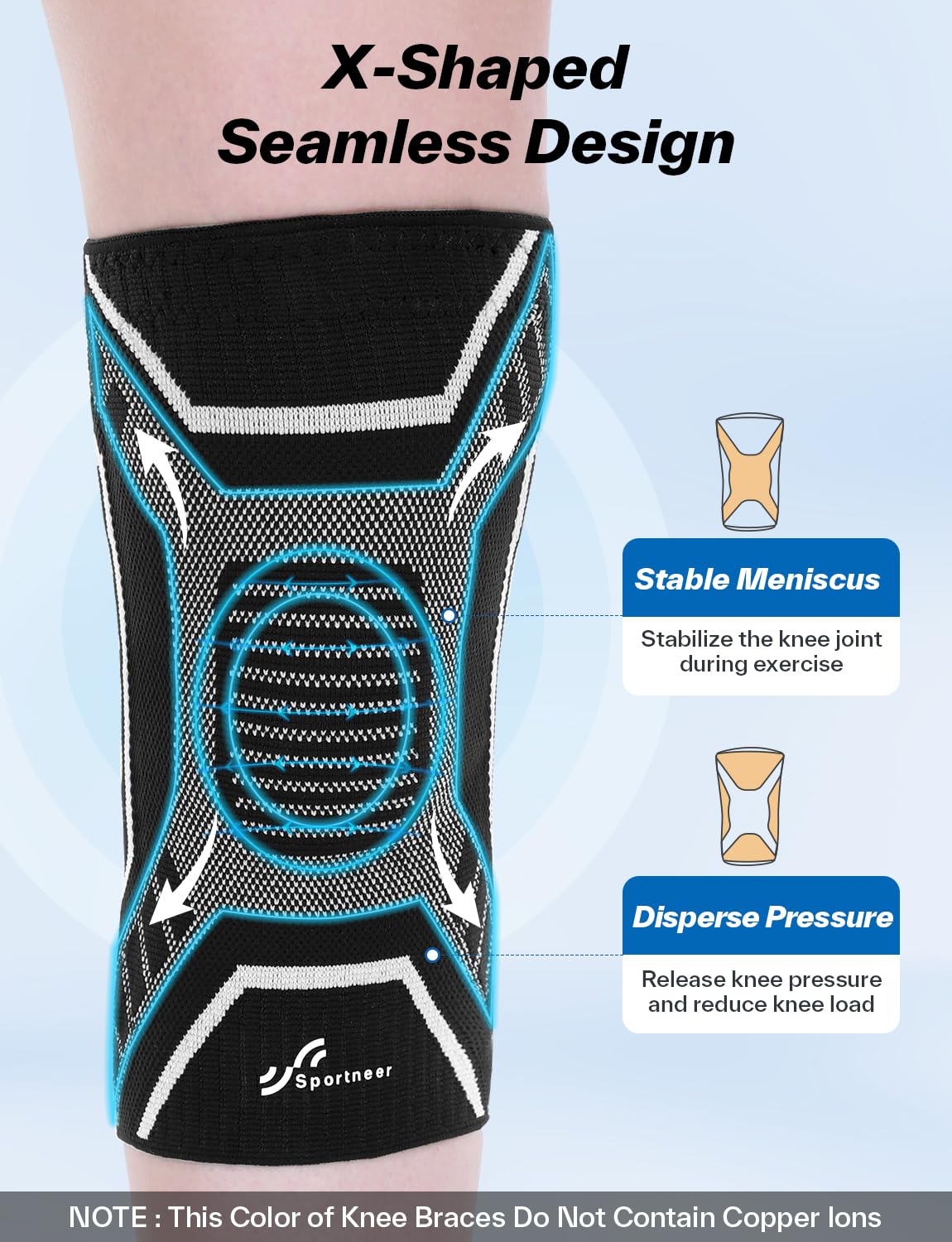 Sportneer Knee Brace with Dual Side Stabilizers – Maximum Support Compression Knee Sleeve for Men & Women, Anti-Slip Knee Support for Running, Workout, Arthritis, ACL & Pain Relief