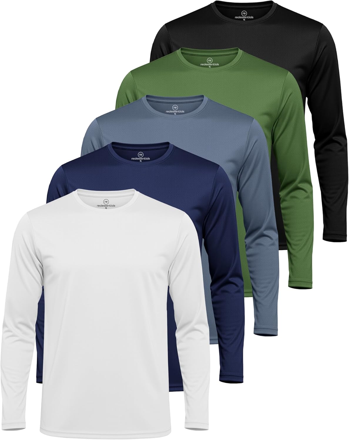 Real Essentials Men's Quick-Dry Athletic Long Sleeve T-Shirt - UPF SPF UV Protection | 3 & 5 Pack Available in Big & Tall