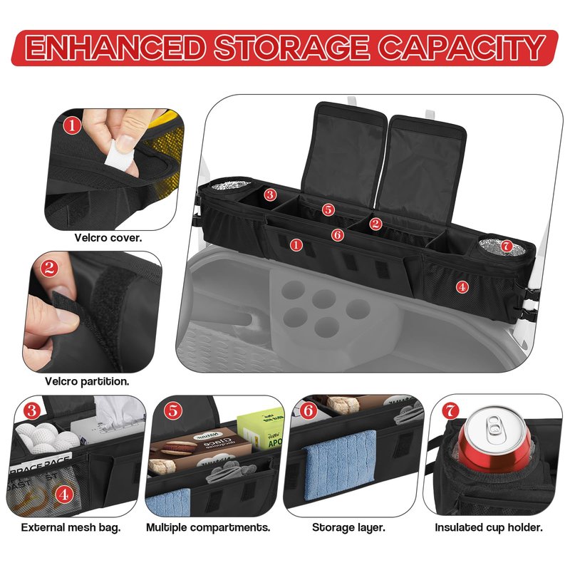 ORKELS Foldable Universal Golf Cart Storage Basket Organizer, No-Drill 1680D Inner Front Caddy for EZGO, Club Car, Kandi, and Electric Carts - Durable Black Organizer