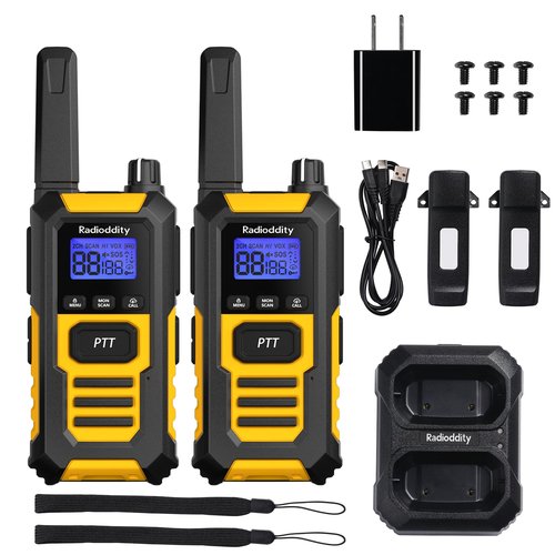 Radioddity HD-1 IP67 Waterproof Floating Heavy Duty Walkie Talkies, Long Range Two Way Radio with 2400mAh Battery, One-Key Group Call, Vibrate Alert, SOS, Dual PTT for Hunting Road Trip, 2 Packs