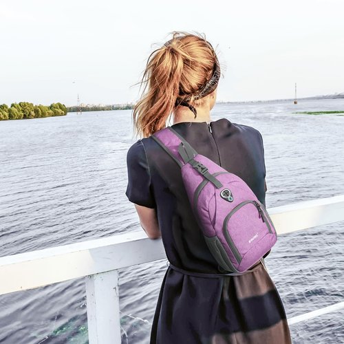 G4Free Sling Bag Backpack Chest Shoulder Bag Anti Theft Crossbody Gym Daypack with Earphone Hole for Outdoor Cycling Travel Hiking Men Women, Light Purple