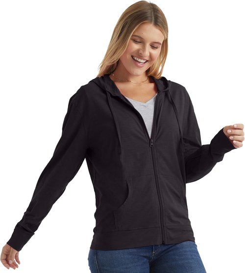 Hanes Women's Slub Knit Full-Zip Hoodie - Textured Cotton Zip-Up Sweatshirt for Comfort