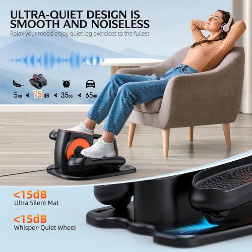 DUREXO Under Desk Elliptical - Quiet Portable Leg Exerciser for Seniors | 12 Adjustable Speeds with Remote Control